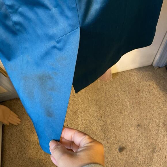 Yimilan Sz M Gorgeous Vintage Satin Turquoise Cocktail Bow Pencil Dress Romantic - Picture 9 of 10